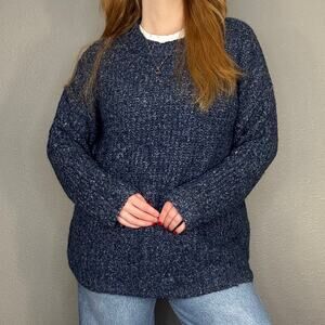 Ana Size Large Heather Navy Blue Oversized Crewneck Sweater